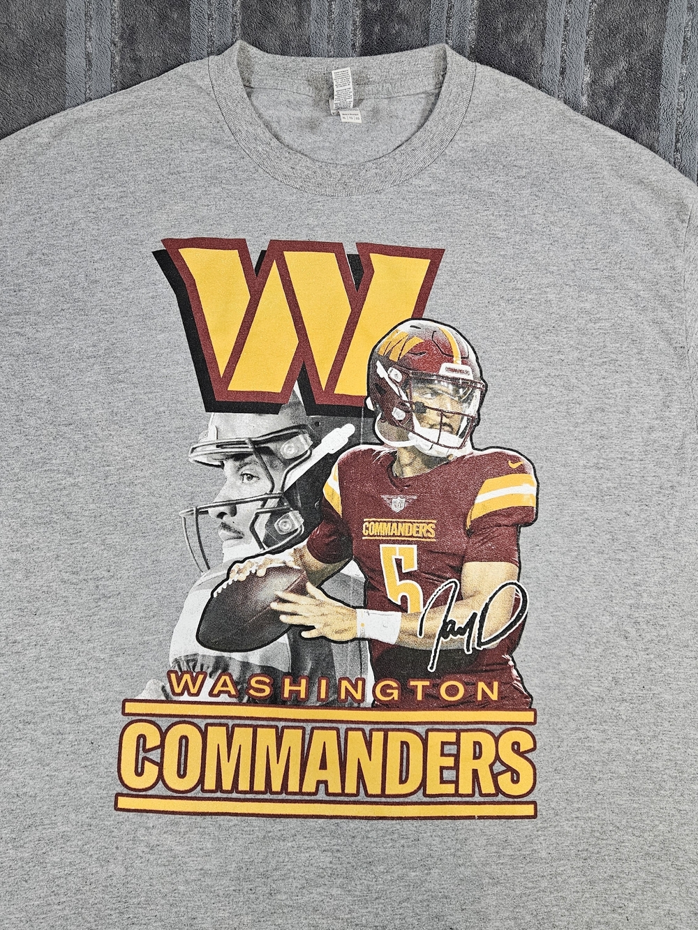Gildan Grey Kids Washington Commanders Graphic Tee with Yellow & Burgundy Print
